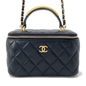 CHANEL Matelasse Top Handle Chain Vanity Bag Lambskin Black AP2199 - Picture 1 of 16