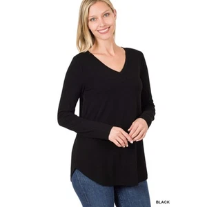 Zenana long sleeve v-neck round hem top! - Picture 1 of 1
