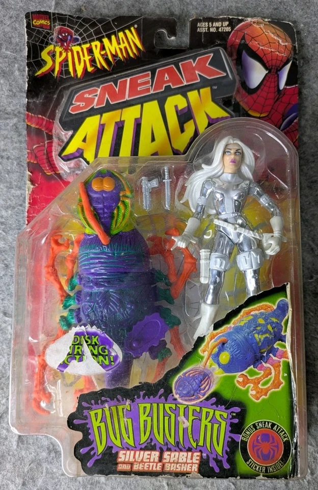 Spider-Man Sneak Attack Bug Busters Silver Sable Beetle Basher Toy Biz 1997 MOC - Imagem 1 de 4