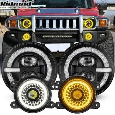 Faros LED redondos de 7 pulgadas y luces antiniebla halo para Hummer H3 2006-2010 H3T DOT Foto 1 de 4