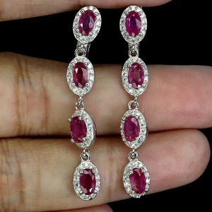 Black Friday 925 Sterling Silver Earrings Oval Ruby 5x3mm Natural Jewelry - Picture 1 of 13