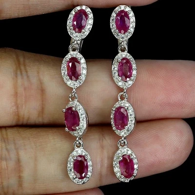 Black Friday 925 Sterling Silver Earrings Oval Ruby 5x3mm Natural Jewelry - Image 1 of 4