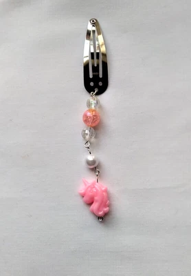 Pink Unicorn Hair Clip Barrette Bead Linear Dangle Handmade Accessory Girl Women - Image 1 of 3
