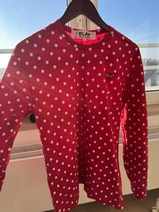 Comme Des Garcons CDG PLAY Red Polka Dot Shirt Size Large - Picture 1 of 7