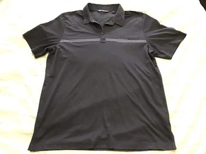 New TRAVIS MATHEW Golf Polo Shirt, BLACK w/ PINK & BLUE Stripe, XL - Picture 1 of 6