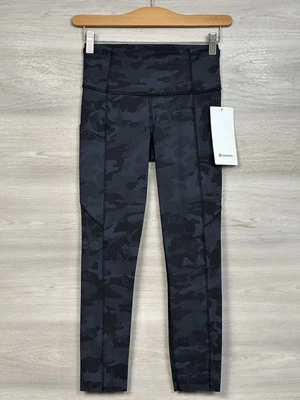 Lululemon Fast Free HR Crop 23 дюйма размер 4 инкогнито камуфляж черный серый ICMG 50175. - Изображение 1 из 4