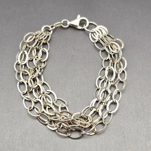 Milor Sterling Silver Multi-Strand Oval Link Bracelet 6.75" Lobster Clasp Italy - Picture 1 of 5