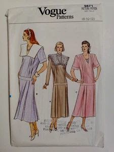 Dress 8 10 12 Vogue 9871 Sewing Pattern UC VTG Drop Waist Event Modest Collared - Picture 1 of 10