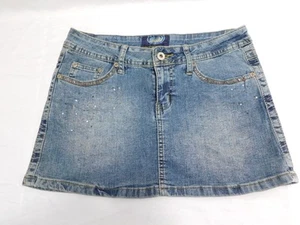 ANGELS, STRETCHY, DENIM, SKIRT WITH EMBROIDERY & RHINESTONES, Size 5 Y2K - Picture 1 of 17