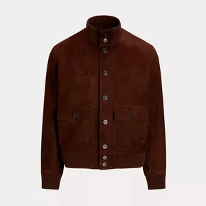 New Men Brown Leather Jacket Men Pure Suede Flight/Bomber Genuine Leather Jacket - Picture 1 of 14