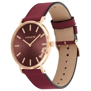 Coach Perry Stainless Steel Watch Gold Tone Leather Band Chic Luxury Fashion NWT - Picture 1 of 17