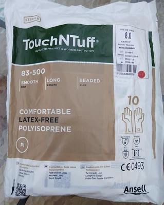 Ansell TouchNTuff 83500 Size 8/M Latex-Free STERILE POLYISOPRENE Gloves