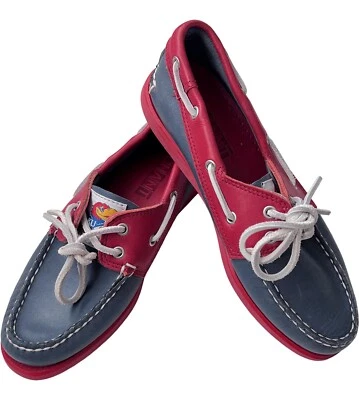 Mocasines para zapatos de barco KU Jayhawks de CHANT de cuero azul y carmesí para mujer 6,5 Foto 1 de 4