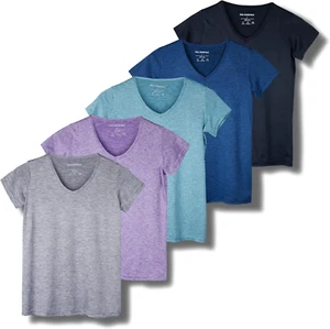 5 Pack: Women'S Short Sleeve V-Neck Activewear T-Shirt Dry-Fit Wicking Yoga Top - Picture 1 of 12