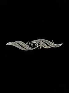 Vintage Art Déco Revival Argento Sterling Onice Nera Marcasite Barra Spilla / - Foto 1 di 6