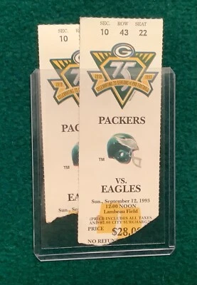 1993 Packers vs Eagles-“Reggie’s 1st Game as a Packer” Ticket Stubs-Lot of 2-NFL - Image 1 of 2