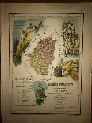 1880 Túrocz vármegye Thurociensis MAP illustrated RARE EDITION Hungary Slovakia  - Image 1 of 3
