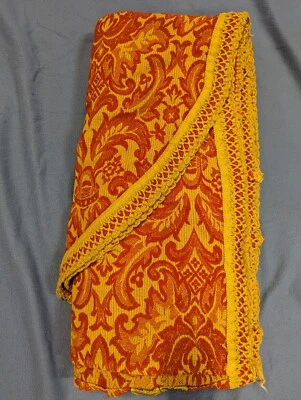 VTG BATES Queen Bedspread Fringed  MCM Red Mustard Gold Medallion Luxury Decor - Image 1 of 4