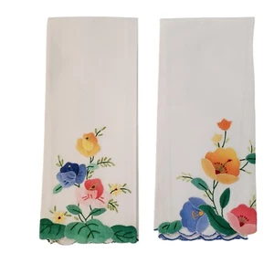 Vintage Handtücher mit Jakobsmuschelkante Handarbeit Applikation Blumen 2 - Bild 1 von 5