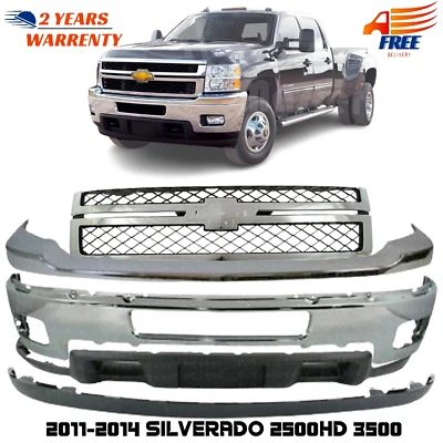 Front Bumper Kit Chrome Grille & Valance For 2011-2014 Silverado 2500HD 3500 Foto 1 de 4