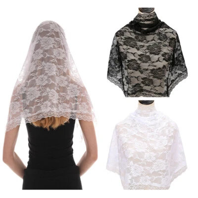 Elegante Damen Spitze Blume Schulterlang Kurz Kreisförmig Hochzeit Brautschleier - Bild 1 von 4