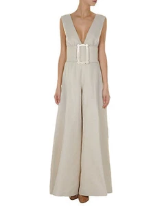 VIKTOR & ROLF Vestido Mono Bronceado Sumergido Corte Bajo Cinturón Pierna Ancha 42 6 - Imagen 1 de 2