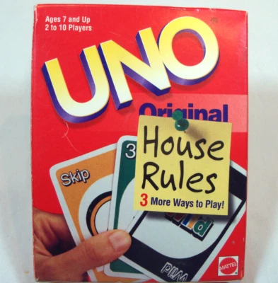UNO ORIGINAL House Rules - 3 More Ways to Play - New Open Box Sealed Cards - Image 1 of 3