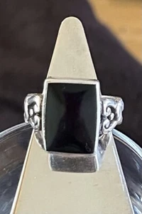 Vintage Style DSK schwarz Onyx & Sterlingsilber gestempelt 925 Ring Größe 7 - Bild 1 von 6