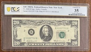 $20 1969A FEDERAL RESERVE NOTE NEW YORK PCGS 35 2068-B KABIS CONNALLY - Picture 1 of 2