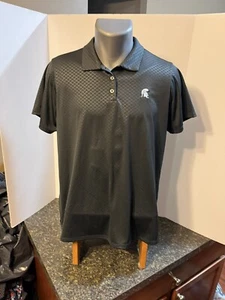 Michigan State Spartans Women’s Polo Golf Shirt XL Charcoal Gray Check Poly - Picture 1 of 15