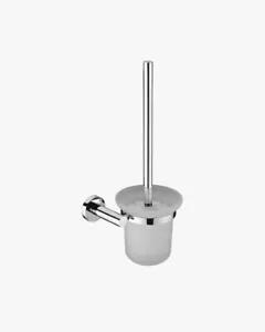 Bathroom Round Toilet Brush Holder Chrome Brass Glass Cup Wall Mounted NEW - Picture 1 of 2