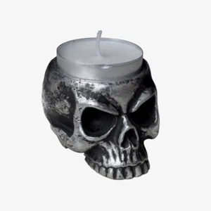 Alchemy Gothic Skull Tea Light Candle Holder Silver Horror Halloween Punk Metal - Picture 1 of 3