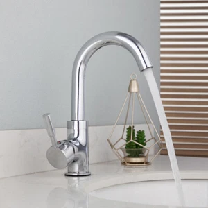 US Chrome Bathroom Sink Faucet Swivel Spout Single Handle&Hole Mixer Vanity Tap - Picture 1 of 14