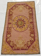 Vintage Needle Point Handmade French Zodiac Multicolor Wool Rug Carpet 147x87cm