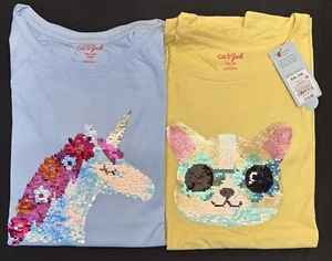 Cat & Jack Girls Short Sleeve T Shirts Size XXL 18 Lot of 2 Unicorn and Bear NWT - Picture 1 of 6