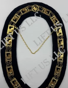 Masonic Regalia Knight Templar Metal Chain Collar Gold on Black Velvet - Picture 1 of 3