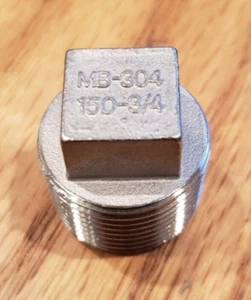 3/4" 150 Threaded (NPT) Square Head Plug 304 Stainless Steel - Picture 1 of 2