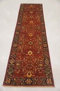 9 ft Red Heriz Afghan Hand knotted Oriental Traditional Runner Rug - Picture 1 of 11