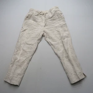 LL Bean Womens 100% Linen Pants Size 10 Petite 10P Beige Stripe Pull On - Picture 1 of 9