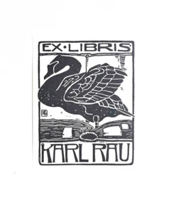 c1900 Exlibris Buch Schwan Ludwig Hohlwein Exlibris für Karl Rau - Bild 1 von 1