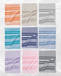 Turkish Peshtemal Bath & Beach Towel, 100% Cotton, Striped - 100x180cm - Picture 1 of 51