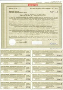 PIRELLI MILANO ITALY Original Warrant dd 1986 - Picture 1 of 2