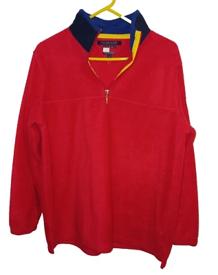 TOMMY HILFIGER WOMENS RED FLEECE PULLOVER LONG SLEEVE 1/4 ZIP MOCK NECK SIZE L - Imagem 1 de 3