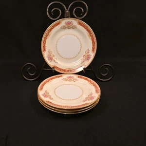 Noritake 4 Bread & Butter Plates Ruby Red Floral Gold 1947-1953 Occupied Japan - Picture 1 of 11