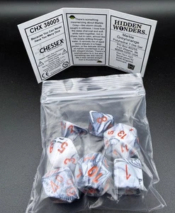 Juego de 7 dados Chessex 38005 Hidden Wonders mármol gris/naranja poliédrico - Imagen 1 de 2