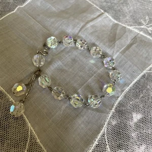 Vintage Aurora Borealis Dangle Crystal 7" Bracelet Silver Tone Jewelry JB-19 - Picture 1 of 7