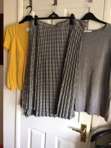 3 PIECE BUNDLE - PLEATED M & S Midi Skirt, GREY NEXT JUMPER & YELLOW S.SLV SZ 20 - Picture 1 of 4