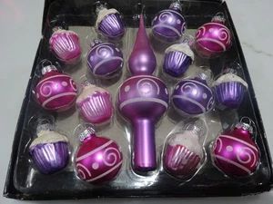 15 Mini Pink Purple Cupcake & Swirled Icing Ornaments & Topper Christmas - Picture 1 of 3