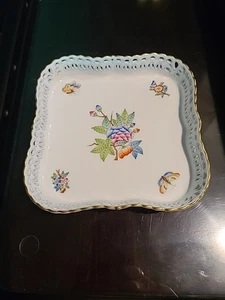 Herend Hungary Handpainted Porcelain - Butterfly & Flowers Reticulated Tray 7510 - Picture 1 of 11