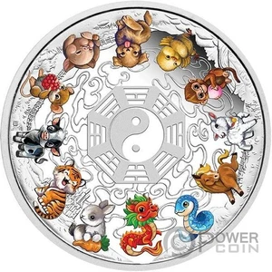 TWELVE BABY LUNAR ANIMALS 5 Oz Moneda Plata 5$ Tuvalu 2025 - Bild 1 von 5